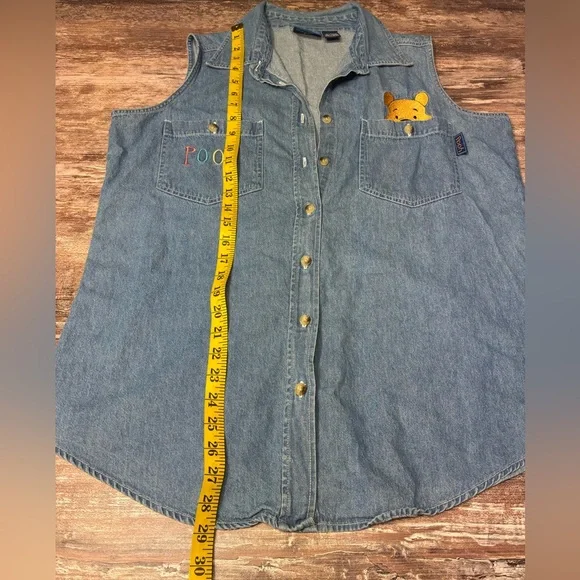 Disney | VGUC Vintage! Winnie the Pooh Blue Denim Vest Shirt, Large - Picture 6 of 7